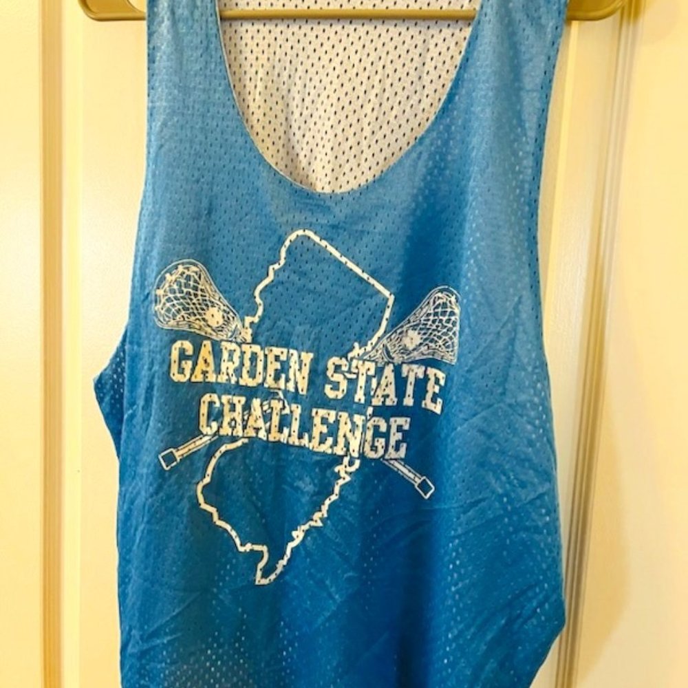 Garden State Challenge Lacrosse Pinnie Men's L-XL Blue & White # 60  VINTAGE